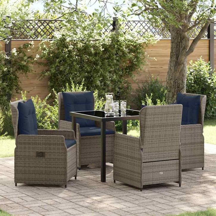 vidaXL Tuin Eettafel Set 5 pcs Grijs Poly rattan, Tuin en Terras, Tuinsets en Loungesets, Nieuw, Verzenden