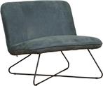 Blauwe leren industriële fauteuil zonder armleuning - Kenia, Nieuw, 75 tot 100 cm, Modern, Leer