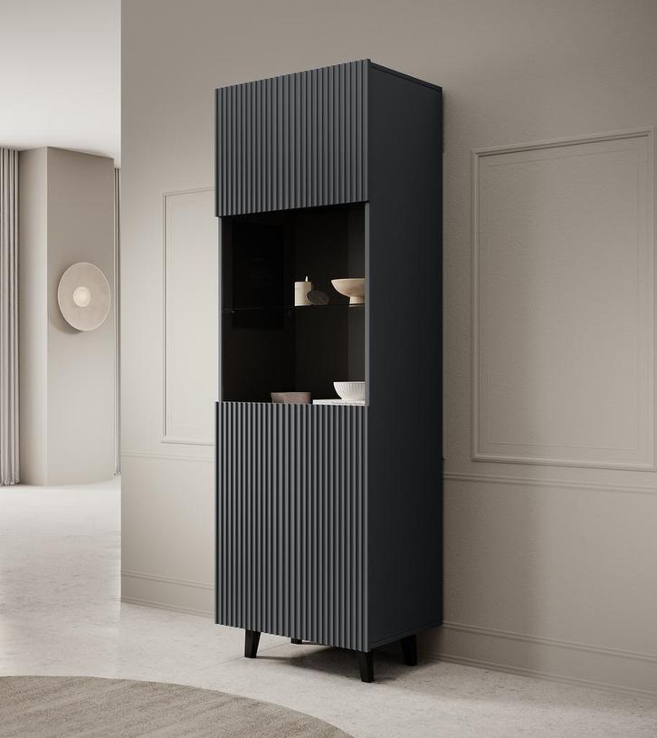 Meubella | Vitrinekast antraciet glazen opbergkast, Huis en Inrichting, Kasten | Vitrinekasten, 25 tot 50 cm, Nieuw, 50 tot 100 cm