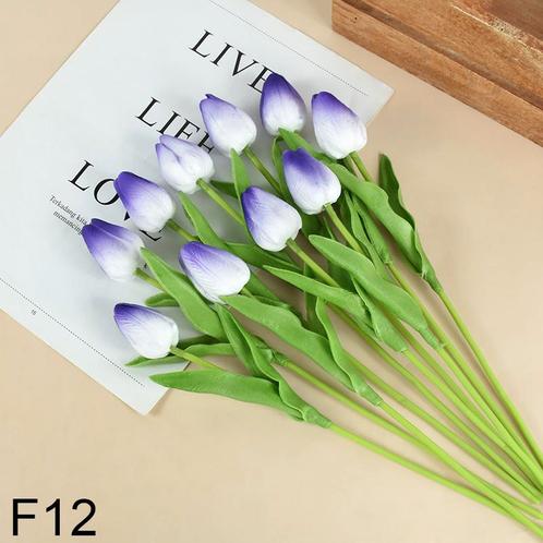 Actie tulp tulpen 33cm bundel lila/wit f12 / +/-10st real, Maison & Meubles, Accessoires pour la Maison | Plantes & Fleurs artificielles