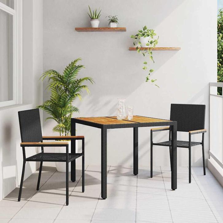 vidaXL Tuin Eettafel Set 3 pcs Zwart poly rattan, Tuin en Terras, Tuinstoelen, Nieuw, Verzenden