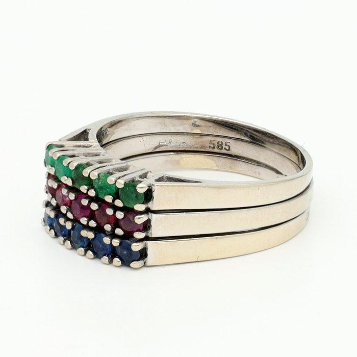 Ring - 14 karaat Witgoud - Safier, robijn, smaragd, Handtassen en Accessoires, Ringen