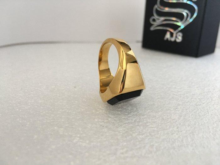 AJS - Heren Zwart vlak Kristal Modern Collectie Signet Ring, Antiek en Kunst, Antiek | Boeken en Manuscripten