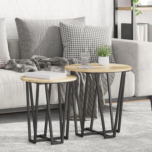 vidaXL Bijzettafel 2 stuks Sonoma Eiken Gelaagd Hout en, Huis en Inrichting, Tafels | Bijzettafels, Nieuw, Verzenden