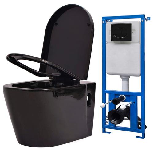 vidaXL Hangend toilet met verborgen stortbak keramiek zwart, Doe-het-zelf en Bouw, Sanitair, Nieuw, Verzenden