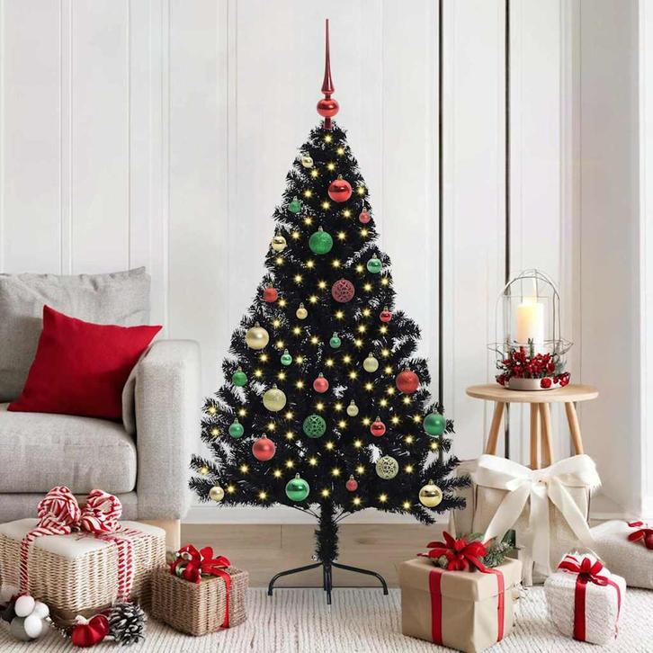 vidaXL Kunststof Voorverlichte Kerstboom met 150 LED Zwart, Diversen, Kerst, Nieuw, Verzenden
