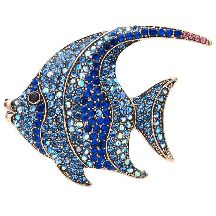 Fako Bijoux - Broche - Maanvis - 57x46mm - Blauw, Handtassen en Accessoires, Broches, Verzenden