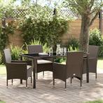 vidaXL Tuin Eettafel Set met kussen 5 pcs Bruin poly rattan, Tuin en Terras, Verzenden, Nieuw
