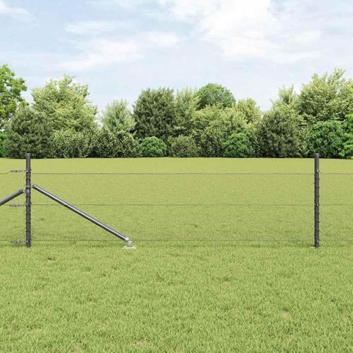 vidaXL Hek met Palen Grijs 0.4 x 25 m PVC-gecoat staal, Tuin en Terras, Tuinhekken en Hekwerk, Nieuw, Verzenden