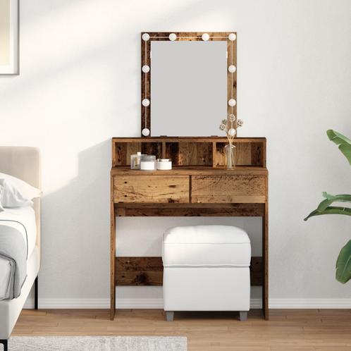 vidaXL Kaptafel met Spiegel & LED Verlichting Oud Hout, Huis en Inrichting, Tafels | Kaptafels, Nieuw, Verzenden