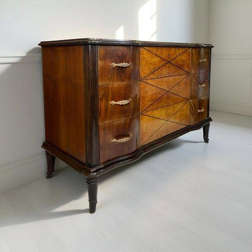 Ladekast - Hout, Messing, Walnoot, Antiek en Kunst, Kunst | Designobjecten