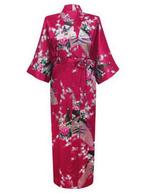 KIMU® Kimono Bordeauxrood 3/4 M-L Yukata Satijn Onder de Kni, Kleding | Dames, Ophalen of Verzenden, Nieuw