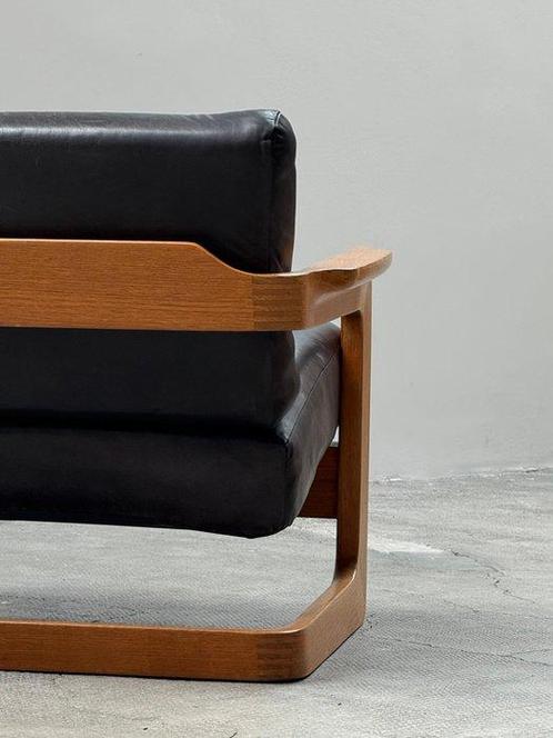 im Stil von Lou Hedges - Fauteuil - Leder, Staal, Teak -, Antiek en Kunst, Kunst | Designobjecten