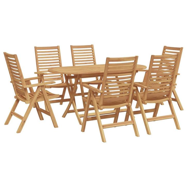 vidaXL Tuin Eettafel Set 7 pcs Bruin Massief Teakhout, Tuin en Terras, Tuinsets en Loungesets, Nieuw, Verzenden
