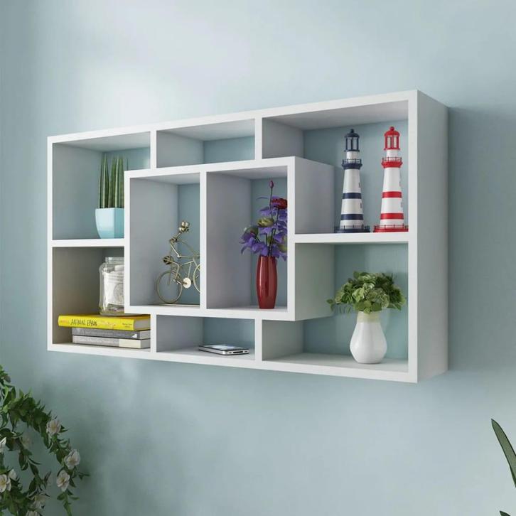 vidaXL Wandschap zwevend 8 vakken wit, Huis en Inrichting, Kasten | Wandmeubels, Nieuw, Verzenden