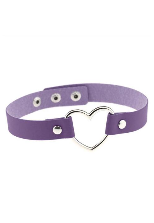 Choker Paars Hartje Pu Leer Collar Ketting Hart Halsband Lil, Handtassen en Accessoires, Kettingen, Paars, Nieuw, Ophalen of Verzenden