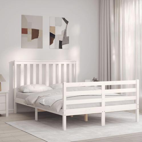 vidaXL Cadre de lit avec tête de lit blanc double bois, Huis en Inrichting, Slaapkamer | Bedden, Verzenden