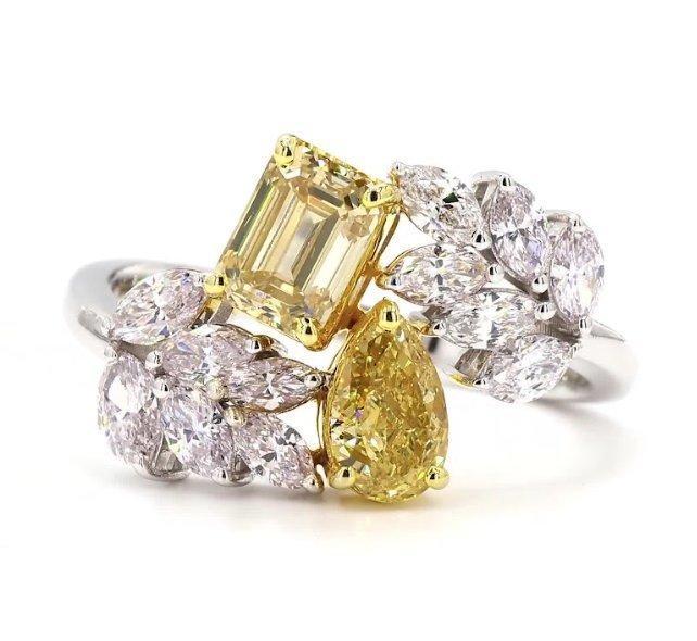 Ring - 18 karaat Witgoud - 2.10ct. tw. Geel Diamant, Bijoux, Sacs & Beauté, Bagues