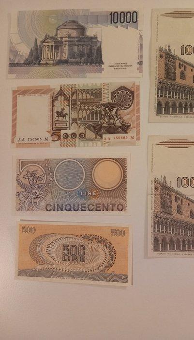 Italië. - 10.000 + 5.000 + 2 x 500 + 2 x 1.000 Lire - anni, Postzegels en Munten, Bankbiljetten | Europa | Niet-Eurobiljetten