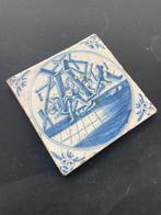 Tegel - Antieke Delfts blauwe Bijbelse tegel met personen en