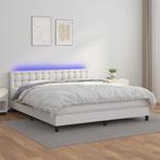 vidaXL Boxspring met matras en LED kunstleer wit 160x200 cm, Maison & Meubles, Verzenden