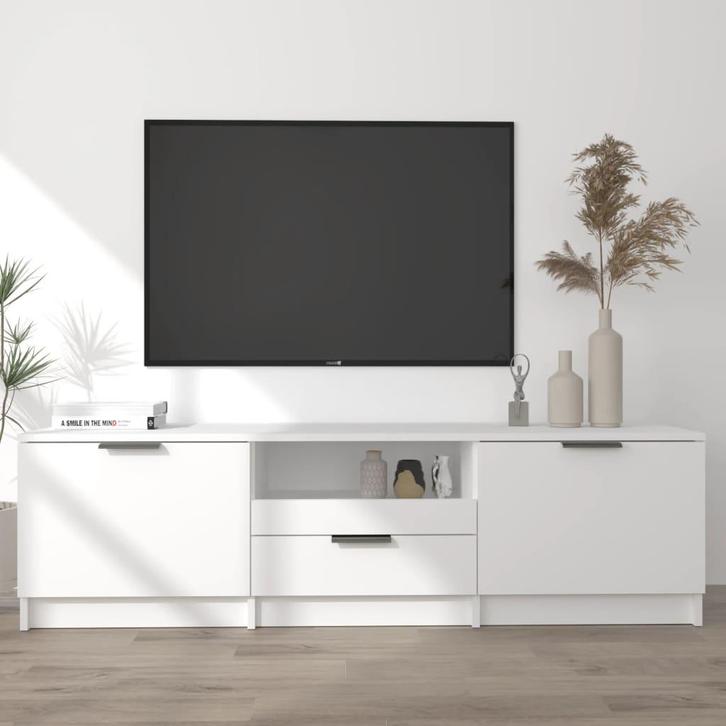 vidaXL Tv-meubel wit 140x35x40 cm bewerkt hout, Huis en Inrichting, Kasten |Televisiemeubels, Nieuw, Verzenden