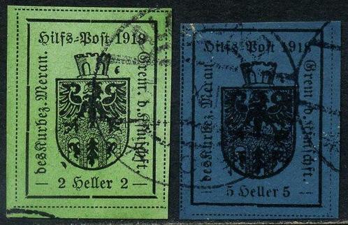 Meran 1918 - Wapenschild 2 groene heller en 5 blauwe heller,, Timbres & Monnaies, Timbres | Europe | Italie