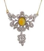 Halsketting - 18 karaat Platina, Geel goud Opaal - Diamant, Handtassen en Accessoires, Kettingen, Nieuw