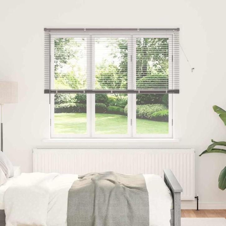 vidaXL Raamjaloezie met gordijnen Zilver Aluminium, Huis en Inrichting, Stoffering | Gordijnen en Lamellen, Nieuw, Verzenden