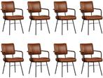 Set van 8 Cognac leren industriële design eetkamerstoelen -, Nieuw, Vijf, Zes of meer stoelen, Leer, Ophalen of Verzenden