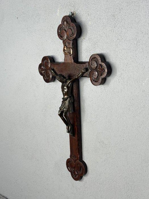 Crucifix - Hout, Legering - 1900-1910 - Houten kruis met, Antiek en Kunst, Antiek | Boeken en Manuscripten