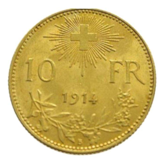 Zwitserland. 10 Francs 1914 Swiss Gold 10 Francs Vreneli, Postzegels en Munten, Edelmetalen en Baren
