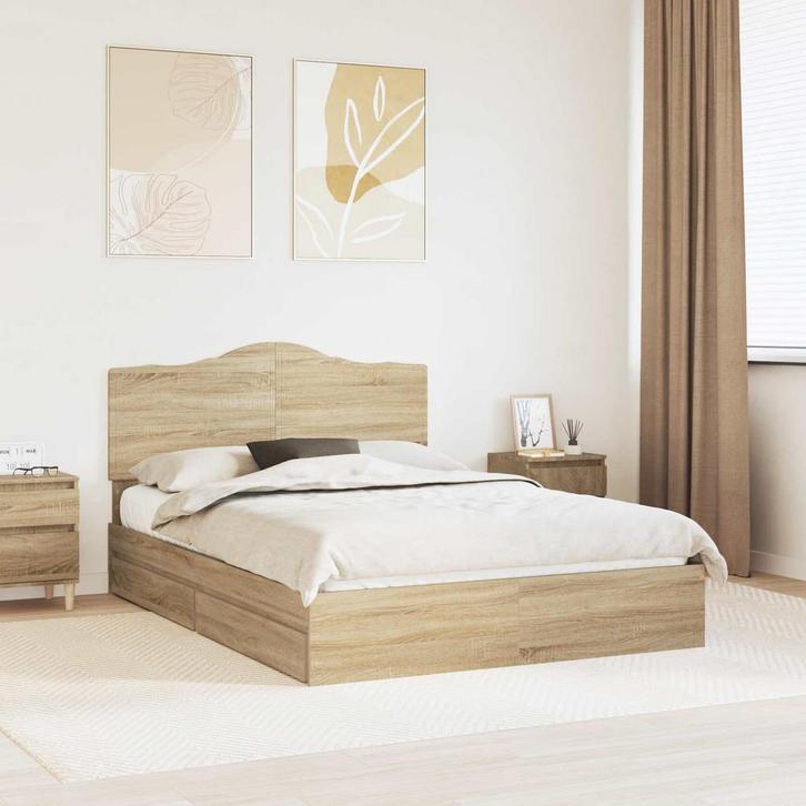 vidaXL Opbergbed met hoofdeinde Sonoma Eik 160 x 200 cm, Maison & Meubles, Chambre à coucher | Lits, Envoi