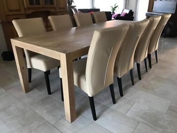 Set van 8 leren eetkamerstoelen - met houten poten - bruin beschikbaar voor biedingen