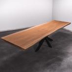 Boomstamtafel, Eettafel 310x95 massief hardhout, metaalpoot, Huis en Inrichting, 200 cm of meer, 50 tot 100 cm, Nieuw, Robuust Modern