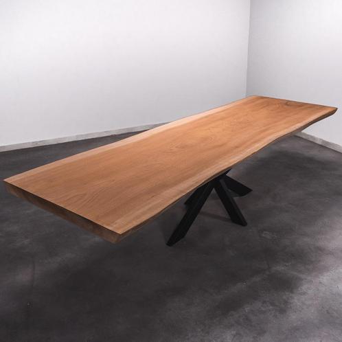 Boomstamtafel, Eettafel 310x95 massief hardhout, metaalpoot, Huis en Inrichting, Tafels | Eettafels, 50 tot 100 cm, 200 cm of meer