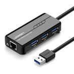 USB 3.0 Hub met 3 Poorten en Ethernet Poort - 1000Mbps Data, Verzenden
