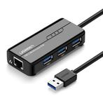 USB 3.0 Hub met 3 Poorten en Ethernet Poort - 1000Mbps Data, Nieuw, Verzenden