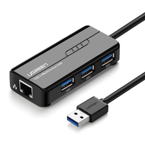 USB 3.0 Hub met 3 Poorten en Ethernet Poort - 1000Mbps Data, Informatique & Logiciels, Pc & Câble réseau, Envoi