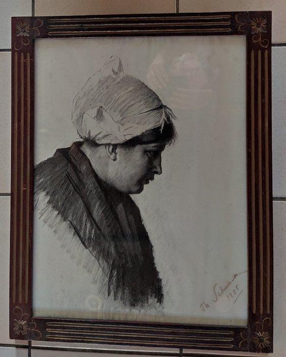 Thérèse Schwartze (1851-1918) - Portret en profil van een, Antiek en Kunst, Kunst | Schilderijen | Klassiek