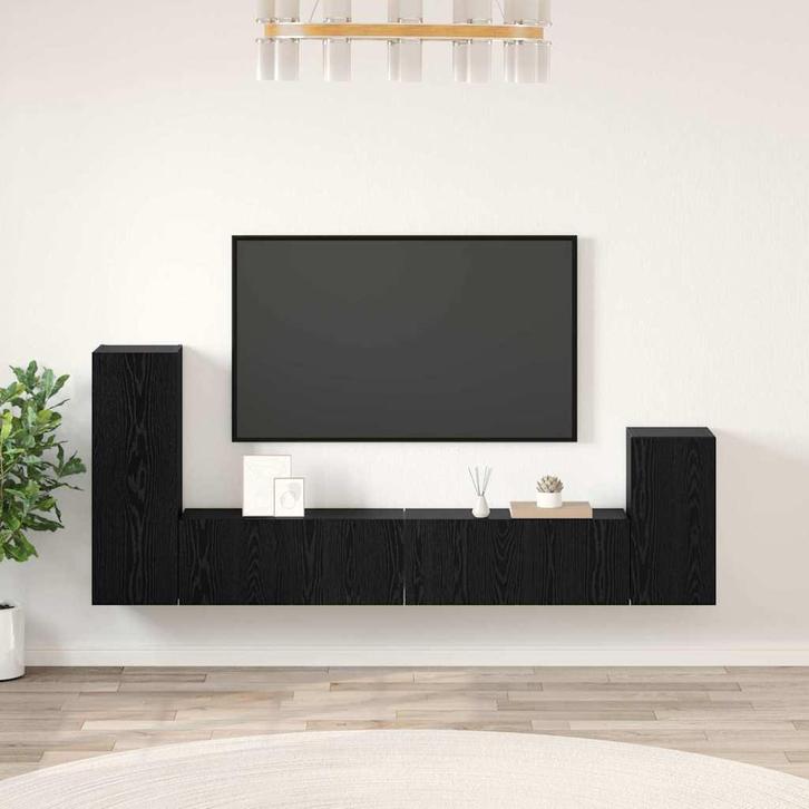 vidaXL Wand TV Kast Wandgemonteerd Zwart eikenhout Bewerkt, Huis en Inrichting, Kasten |Televisiemeubels, Nieuw, Verzenden