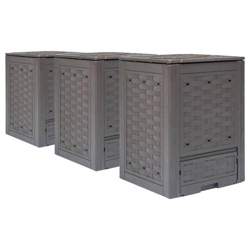 vidaXL Compostbakken 3 st 900 L 60x60x83 cm kunststof rattan, Tuin en Terras, Overige Tuin en Terras, Nieuw, Verzenden