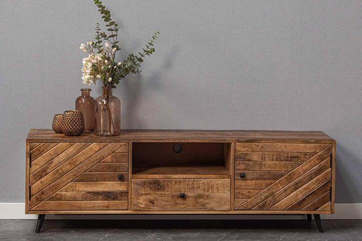 Tv-meubel Mangohout Fiona 165 cm, Huis en Inrichting, Kasten |Televisiemeubels, Nieuw, Verzenden