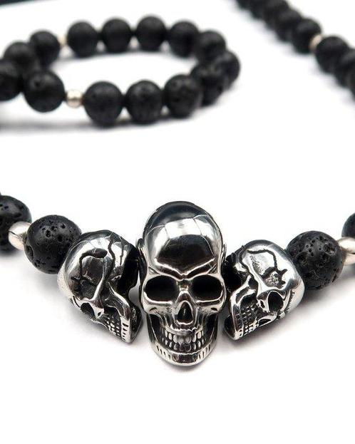 Lava steen - Ketting - 3 Gesculpte schedels - Memento Mori -, Antiek en Kunst, Antiek | Boeken en Manuscripten