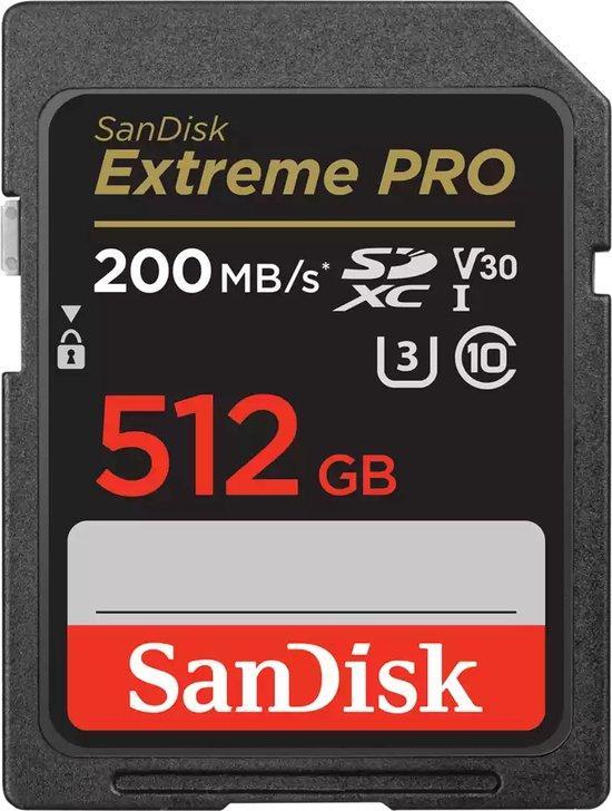 SanDisk Extreme Pro - SDXC - 512GB - 200/90 mb/s - V30, Audio, Tv en Foto, Foto | Geheugenkaarten, Nieuw, Verzenden
