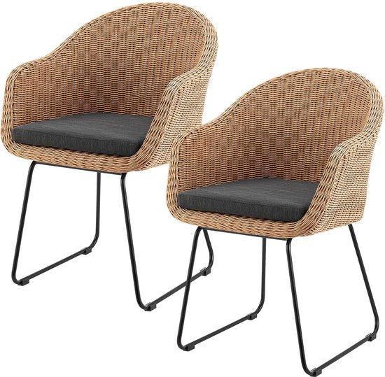 2dekans | Juskys 2 stuks Rotan Tuinstoelen / Kuipstoelen, Tuin en Terras, Tuinsets en Loungesets, Ophalen of Verzenden