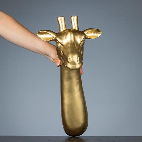 Sculpture, Giraf als wandbord in goudkleur - 500 mm - Résine, Antiek en Kunst, Curiosa en Brocante
