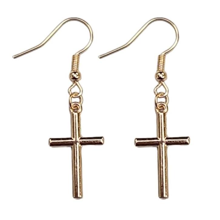 Fako Bijoux® - Oorbellen - Kruisjes - 13x45mm - Goudkleurig, Handtassen en Accessoires, Oorbellen, Verzenden