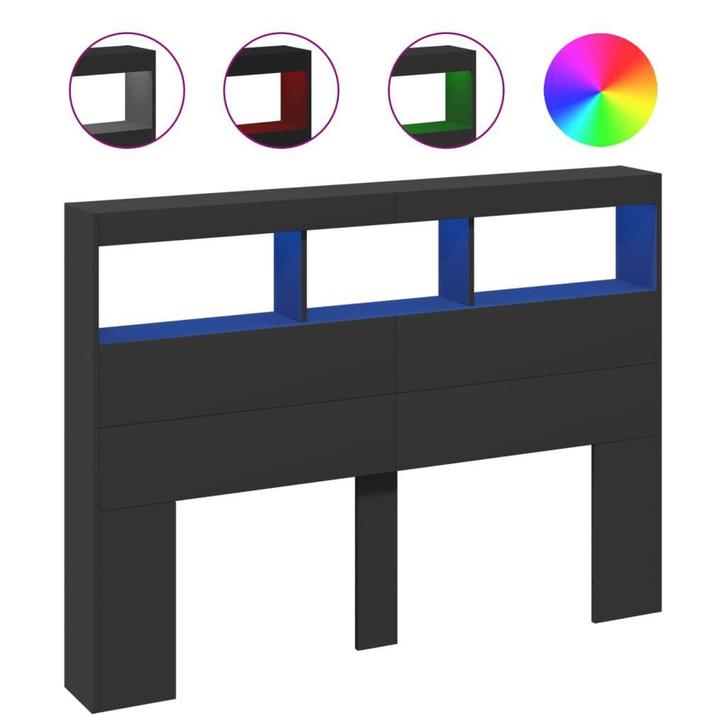 Zwart Hoofdbord met LED - Tweede Kansje voor jouw Slaapka..., Huis en Inrichting, Slaapkamer | Bedden, 140 cm, Zwart, Nieuw, Hout