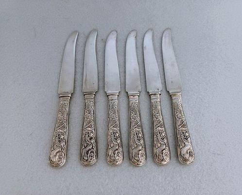 Chinese Export - Set of 6 dessert knives - Fruitmes - .900, Antiek en Kunst, Antiek | Zilver en Goud